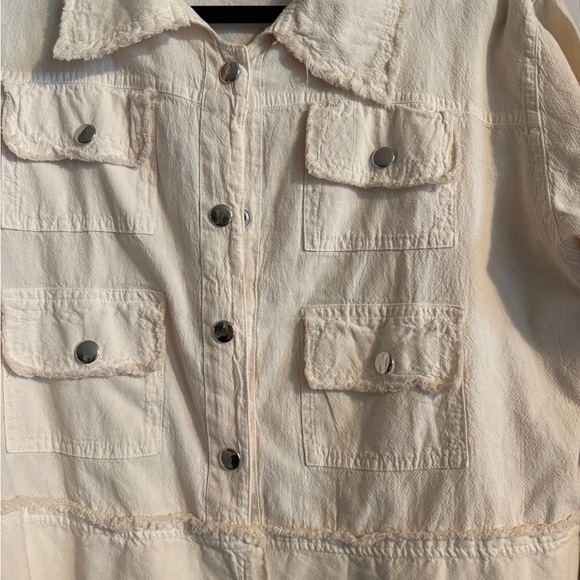 Giocam Cream Frayed Utility Jacket 100% Cotton Peru Cropped - Picture 3 of 14